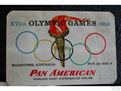 A 1956 Pan Am luggage label promoting the Olympics in Melbourne, Australia.